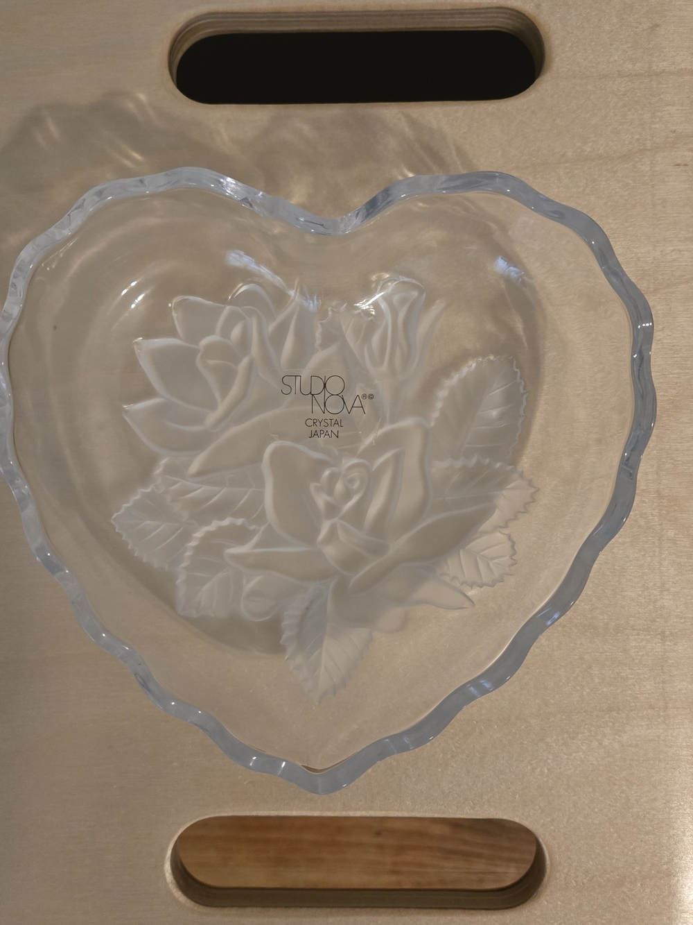 Vintage Studio Nova Heart-Shaped Crystal Dish with Rose Motif